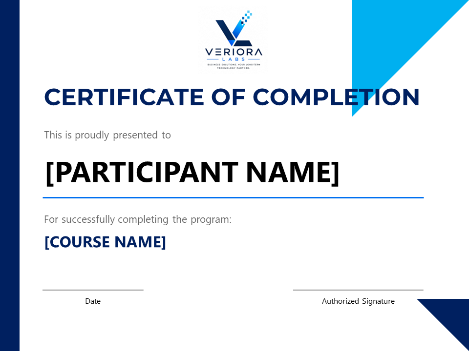 Sample Veriora Academy Certificate of Completion